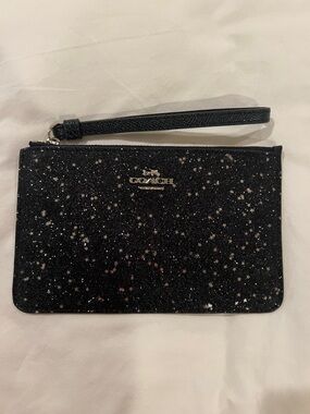 Coach Black Glitter Star Wristlet with Silver Logo